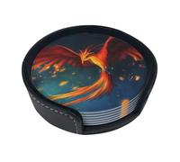 Set di sottobicchieri con stampa fenice arancione, rosso, con supporti, 6 pezzi. Adatto per tavoli da pranzo, arredamento cucina e tavolini.