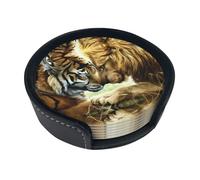 Set di sottobicchieri con stampa tigre e leone bianco, con supporti, 6 pezzi. Adatto per tavoli da pranzo, arredamento cucina e tavolini.