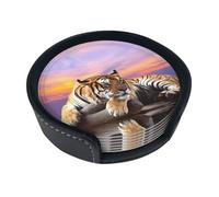 Set di sottobicchieri con stampa tigre sdraiata su legno, con supporti, 6 pezzi. Adatto per tavoli da pranzo, arredamento cucina e tavolini.