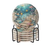 Set di sottobicchieri creativi con pittura 3D sul pavimento, con supporto, confezione da 6 sottobicchieri per bevande, decorazione da cucina