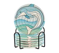 Set di sottobicchieri estetici moderni blu balena con supporto, confezione da 6 sottobicchieri per protezione da tavolo Porta Vasos