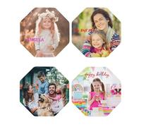 Set di sottobicchieri in pelle personalizzabili, sottobicchieri per bevande con immagine del logo con foto personalizzata, sottobicchiere per tavolino, cucina, ufficio, bar (4pc, forma ottagonale)