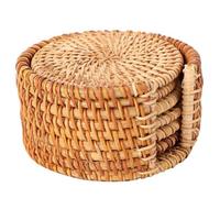 Set di sottobicchieri in rattan con supporto, Fatto a Mano Antideslizante Sottobicchieri Intrecciati Fatti a Mano con Un Cestino Portaoggetti per Tavolo, cuscinetti resistenti al calore per Teiere