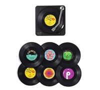 Set di sottobicchieri in vinile, 6 sottobicchieri a forma di disco, protezioni per tavolo da musica retrò, kit creativo in resina epossidica nera con supporto per giradischi, divertente tappetino per