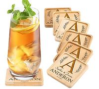 Set di sottobicchieri personalizzati in legno da 2/4/6 quadrati, con nome personalizzato con data incisa, 12 motivi per birra, bicchiere da vino, tazza da caffè a casa