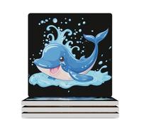 Set di sottobicchieri quadrati a forma di balena blu, protezione per tavolino da caffè, decorazione per la casa, 4 pezzi