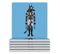 Set di sottobicchieri quadrati con croce di Anubi, Ankh, mito dell'antico Egitto, cane e dio della morte, protezione per tavolino da caffè, per arredamento casa, 6 pezzi