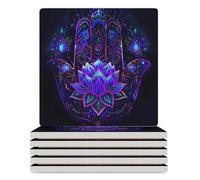 Set di sottobicchieri quadrati con mano di Hamsa e Fatima, con luce nera, per la protezione del tavolino da caffè e per l'arredamento della casa, 6 pezzi