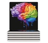 Set di sottobicchieri quadrati per bevande, sottobicchieri per tazze, per la consapevolezza dell'autismo e della neurodiversità arcobaleno, 6 pezzi