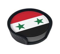Set di sottobicchieri rotondi in pelle, 6 pezzi, motivo bandiera della Repubblica araba siriana, adatto per tavolino, cucina e sala da pranzo.