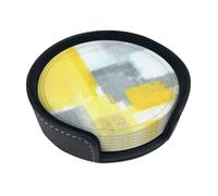 Set di sottobicchieri stampati con pittura astratta grigia e gialla, con supporti, 6 pezzi. Adatto per tavoli da pranzo, arredamento cucina e tavolini.
