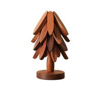 Set di sottopentola e sottobicchieri in legno a forma di albero di Natale, resistenti al calore, per pentole e piatti caldi, decorazione da tavolo da cucina, 4 sottopentola in legno + 1 supporto per
