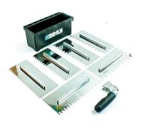 Set di Spatole Dentate BIHUI - 6 Spatole per Stuccatura da 280x115mm - Spatole in Acciaio Inox per Colla - Dimensioni 6, 8, 10, 12, 10x20mm.