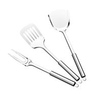 Set di Spatole in Acciaio Inox, 3 Robusta Spatola in Metallo Cucina con Elevata Resistenza al Calore, Paletta Scanalata Argentata, Tornitore Solido, Forchetta da carne per Pentole Antiaderenti