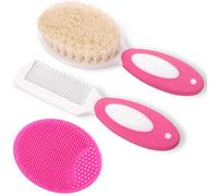 Set di spazzola e pettine per neonati e bambini, setole di capra morbide naturali, ideale per la culla, regalo perfetto per la lista dei bambini (rosso rosa)