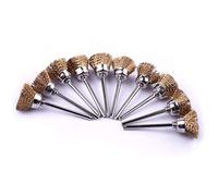 Set di spazzole a tazza con mola metallica, 10 pezzi/set, kit in ottone a forma, gambo da 1/8'', lunghezza 2'', for la rimozione ruggine e ossidazione, set