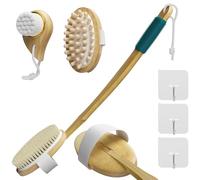 Set di spazzole da bagno in bambù | manici lunghi con 2 setole rimovibili/particelle di legno | Spazzola in lana a goccia