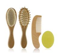Set di spazzole e pettini in legno per neonati con setole naturali di lana per massaggio del corpo del bambino lenire il prodotto appena nato Spazzola per capelli Set per capelli per neonati Bagno