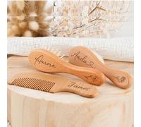 Set di spazzole e pettini personalizzati per bambini, spazzola per capelli in legno, spazzola con nome inciso, baby shower, regalo per neomamme, regalo per neonati (set da 3 pezzi)