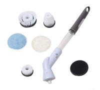 Set di spazzole elettriche ricaricabili con 6 testine intercambiabili, manico allungabile portatile, per pulire il bagno, per piastrelle, stucco, stufa, pavimento (bianco)