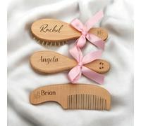 Set Di Spazzole In Legno For Neonati Incisione Setole Capra Crosta Lattea