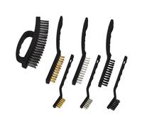 Relaxdays Set da 7 Spazzole Metalliche, Spazzola in Acciaio, Nylon e Ottone, con Impugnature, 3 Wire Brush, nero