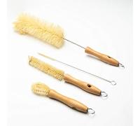 Set di spazzole per bottiglie e cannuccia (senza plastica), setole in sisal, manici in legno, acciaio inox e setole a base vegetale (senza plastica)