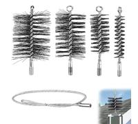 Set di spazzole per camino 4 pezzi con spazzole da 30/50/80/150 mm, incl. 1m di filo di acciaio e stanga di spinta - Spazzola per camino per la pulizia di canne fumarie, tubi per stufe e tubi di
