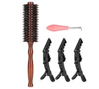 Set di spazzole per capelli con setole rotonde in legno, strumento professionale per asciugare con il phon, per tutti i tipi di capelli, con clip a becco d'anatra, manico