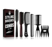 Set di spazzole per capelli e barba da uomo, spazzola per barba con setole di cinghiale, pettine a denti larghi, spazzola rotonda per capelli, pettine per districare i capelli, asciugare, tagliare,