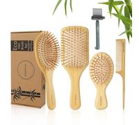 Set di spazzole per capelli in bambù - Set di pettini in bambù per la crescita dei capelli, spazzola districante a pagaia, pettine a denti larghi e pettine a denti larghi e mini spazzola da viaggio
