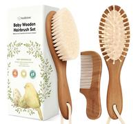 Set di spazzole per capelli in legno con setole di capra morbida, Set di spazzole per neonati, pennello per neonati e set di pettini ragazza, Ragazzo, Pennello per culle bambino (Oval, Dark Walnut)