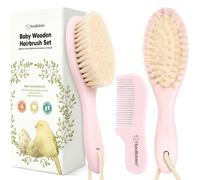 Set di spazzole per capelli in legno con setole di capra morbida, set di spazzole per neonati, pennello per neonati e set di pettini ragazza, ragazzo, pennello per culle bambino (Oval, Blush)