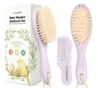 Set di spazzole per capelli in legno con setole di capra morbida, Set di spazzole per neonati, pennello per neonati e set di pettini ragazza, Ragazzo, Pennello per culle bambino (Oval, Thistle)