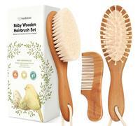 Set di spazzole per capelli in legno con setole di capra morbida, Set di spazzole per neonati, pennello per neonati e set di pettini ragazza, Ragazzo, Pennello per culle bambino (Oval, Golden Oak)