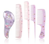 Set di spazzole per capelli per bambine, 5 pezzi, pettine districante a tema unicorno rosa, con pettini a coda, pettine a denti fini e pettine corto, per viaggi e acconciature quotidiane