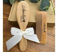 Set Di Spazzole Per Capelli Per Bambini Inciso Personalizzato, Regalo Per Baby Shower, Pettine Per Capelli In Legno, Set Per Toelettatura Con Nome Neonato Personalizzata(Massage brush+Comb B)