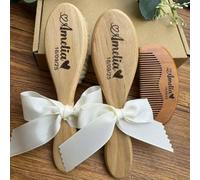 Set Di Spazzole Per Capelli Per Bambini Inciso Personalizzato, Regalo Per Baby Shower, Pettine Per Capelli In Legno, Set Per Toelettatura Con Nome Neonato Personalizzata(3Pcs-C)