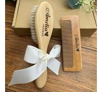 Set Di Spazzole Per Capelli Per Bambini Inciso Personalizzato, Regalo Per Baby Shower, Pettine Per Capelli In Legno, Set Per Toelettatura Con Nome Neonato Personalizzata(Wool brush+Comb B)