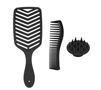 Set di spazzole per capelli Spazzola per capelli scavata Pettine a denti doppi Spazzola per shampoo per capelli per lo styling Lavaggio Districante Massaggio Materiale ABS Nero 3
