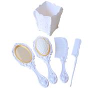 Set di spazzole per capelli vintage da 5 pezzi Set di pettini per specchietto a mano con specchietto, spazzola per capelli districante, pettine a coda di topo e supporto con fiore in rilievo per t.