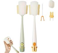 Set di spazzole per la pulizia delle bottiglie 5 in 1, spazzola per la pulizia della cannuccia per biberon, coperchio della tazza e detergente per spazi vuoti, con testine in spugna sostituibili