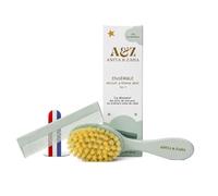 Set di spazzole per seta naturale e pettine per neonato, colore: verde | Per neonati, setole in seta naturale, pettine ultra leggero, rituale di cura tenera, spazzola per bambini