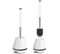 Set di spazzole per WC con manico in acciaio inossidabile, setole in | Semplice strumento per la pulizia del WC con setole in silicone, manico in acciaio inossidabile e base traspirante antigoccia