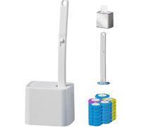 Set di spazzole per WC monouso, con 24 pezzi di ricambio in spugna, spazzola igienica con supporto e testine di ricambio, per lavandino, vasca da bagno (bianco)