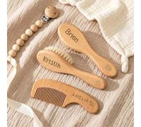 Set Di Spazzolecapelli In Legno Naturale Neonati Incisione Personalizzata
