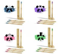 Set di spazzolini da denti in bambù con custodia e supporto, set Family Mega (4 astucci, 4 supporti e 16 spazzole dentate in 4 diversi colori)