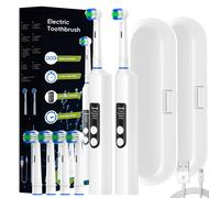 Set di spazzolini elettrici rotanti intelligenti da 2 pezzi, spazzolini rotanti ricaricabili in 4 modalità compatibili con testine di ricambio Oral B
