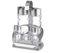Set di spezie in acciaio inox con sale, pepe, olio d'oliva, aceto e stuzzicadent