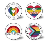 Set di spille smaltate LGBTQ Pride - 4 spille da bavero arcobaleno Love Is Love per giacche, borse, camicie, spille per l'uguaglianza con Just Love Born This Way Safe With Me Disegni per il mese